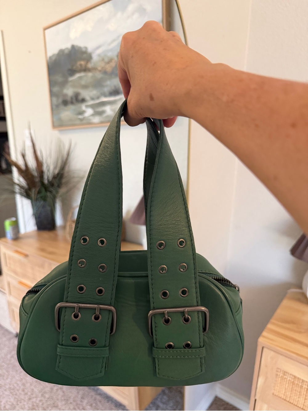 Free People Green Mini Leather Buckle Handle Bag